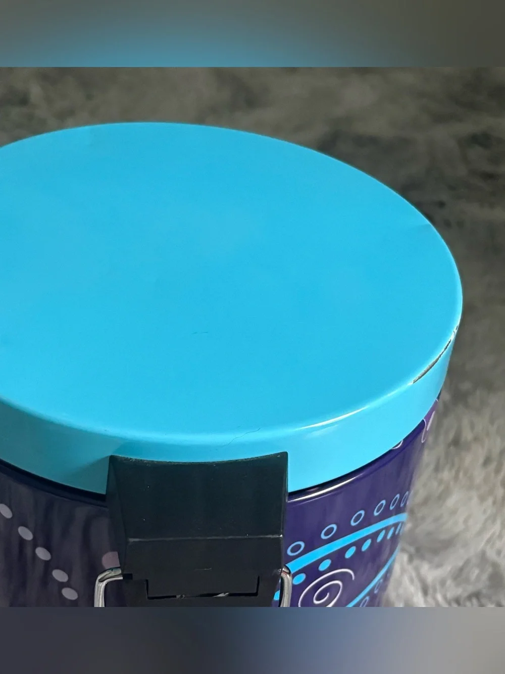 Pedal step trash can metal paisley floral groovy dorm girls bedroom purple blue